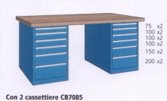 2000x800x870mm werkbank beuken werkblad met 2 x 6 lade