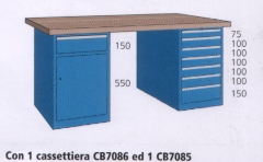 2000x800x870mm werkbank beuken werkblad met 1 kast en ladekast 7 lade