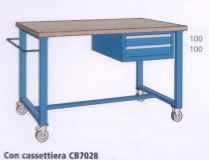 1500x800x870mm werkbank beuken werkblad op wielen met 2 lade