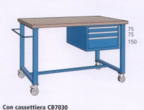 1500x800x870mm werkbank beuken werkblad op wielen met 3 lade