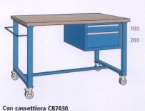 2000x800x870mm werkbank beuken werkblad met wielen+2 lade
