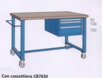 2000x800x870mm werkbank beuken werkblad met wielen+3 lade
