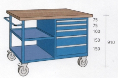1200x800x910mm werkbank beuken werkblad op wielen + ladenkast