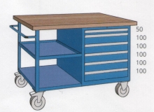 1200x800x910mm werkbank beuken werkblad op wielen + ladenkast